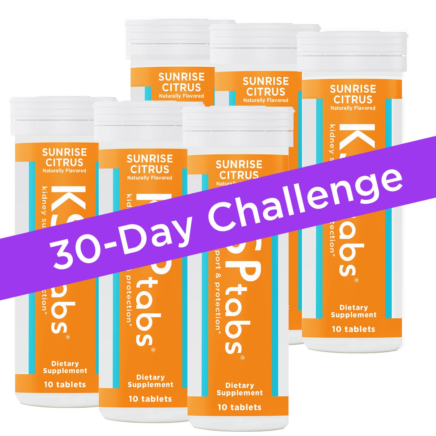 Multiple bottles of Abs tabs dietary supplements with a 30-Day Challenge label on a white background.