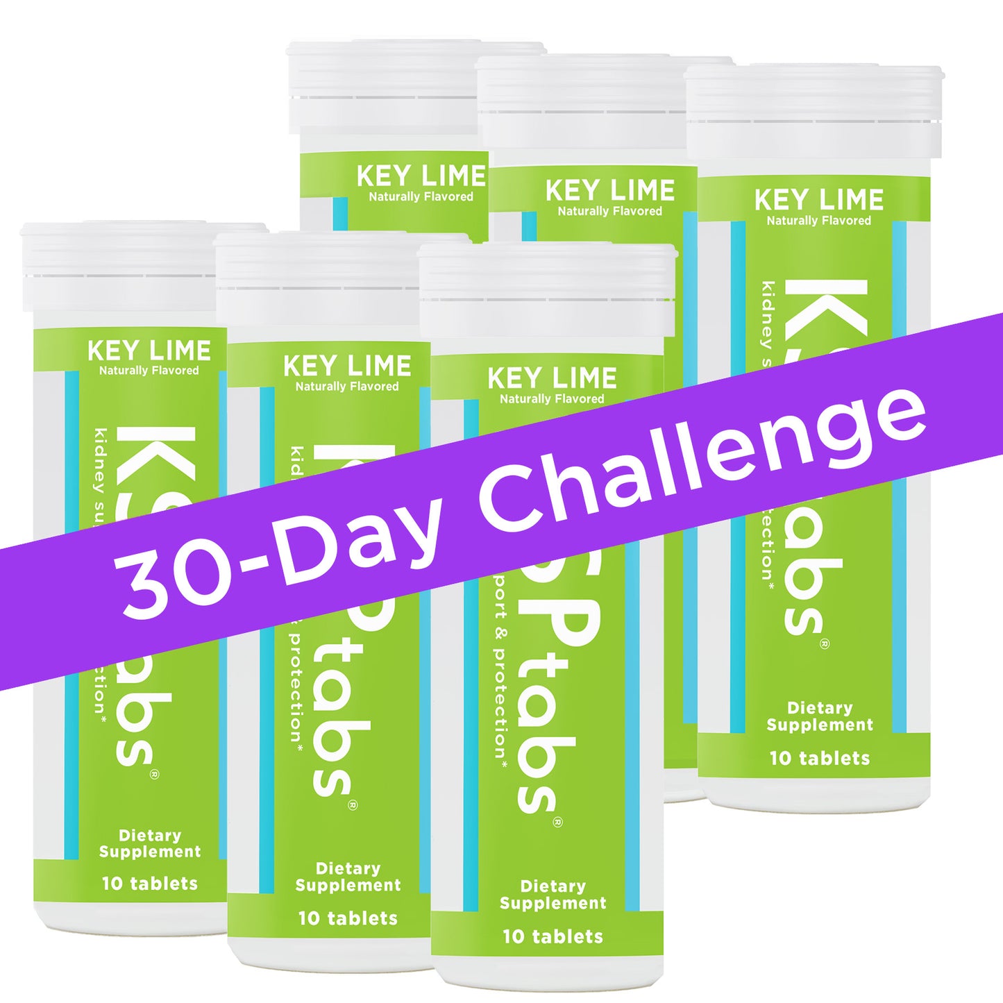 Multiple bottles of Key Lime flavored dietary supplements with a '30-Day Challenge' text overlay.