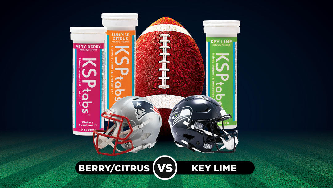 Football, helmets, and KSP tabs on a sports field with 'Berry/Citrus vs Key Lime' text.