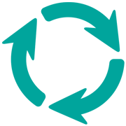 Circular icon with four blue arrows forming a loop on a white background